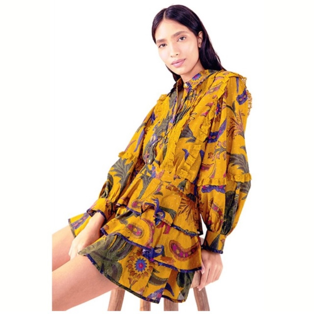 FARM Rio Yellow Tropical Tapestry layered Mini Skirt Size S - Picture 12 of 12